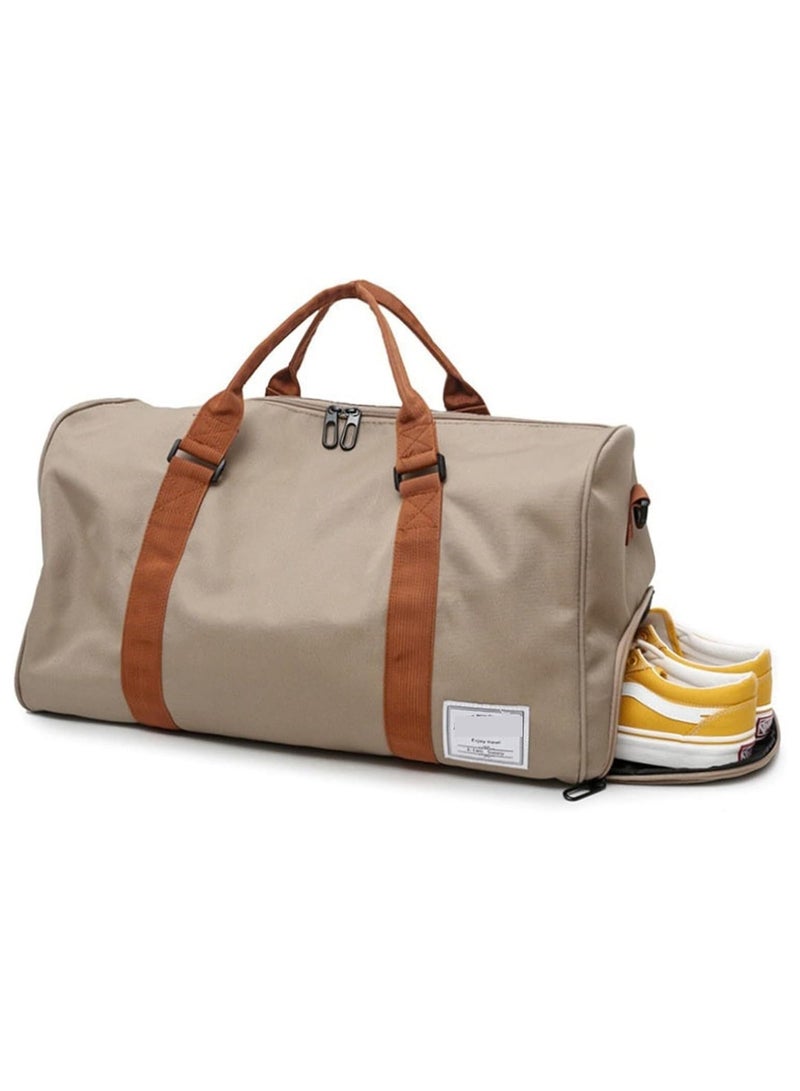 Travel Duffel Bag,Large Capacity Yoga Gym Bag,Durable Duffle Sports Bag with Shoes Compartment,Tote Bag for Men and Women(Kahki)  - Image 1