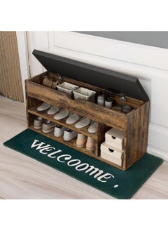 AGD Shoe Storage Bench, Shoe Bench with Cushioned Seat Cushion, Shoe Bench for Entryway Living Room Bedroom, 2-Tier Entryway Shoe Organizer Rack (Color: Brown)  - Image 1