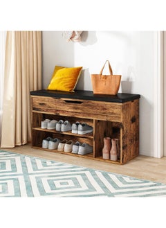 AGD Shoe Storage Bench, Shoe Bench with Cushioned Seat Cushion, Shoe Bench for Entryway Living Room Bedroom, 2-Tier Entryway Shoe Organizer Rack (Color: Brown)  - Image 2