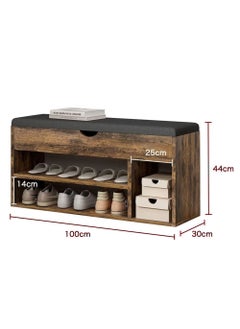 AGD Shoe Storage Bench, Shoe Bench with Cushioned Seat Cushion, Shoe Bench for Entryway Living Room Bedroom, 2-Tier Entryway Shoe Organizer Rack (Color: Brown)  - Image 4