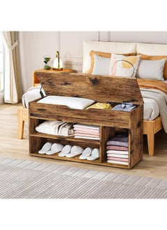 AGD Shoe Storage Bench, Shoe Bench with Cushioned Seat Cushion, Shoe Bench for Entryway Living Room Bedroom, 2-Tier Entryway Shoe Organizer Rack (Color: Brown)  - Image 5