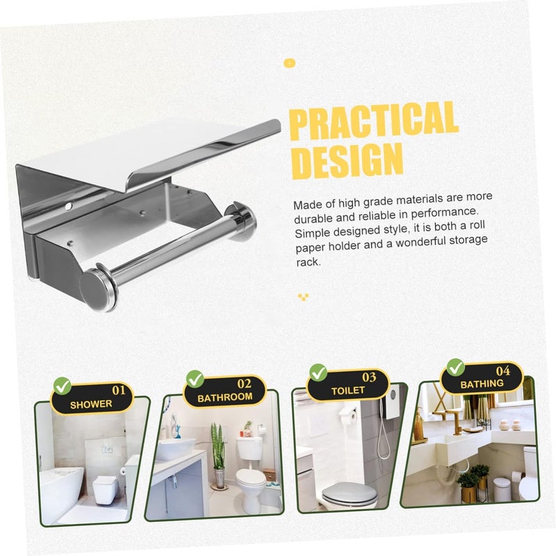 Stainless Steel Toilet Paper Holder with Shelf and Rustproof Bathroom Storage Rack for Toilet Paper and Items Easy Installation Modern Design for Bathroom - Image 2
