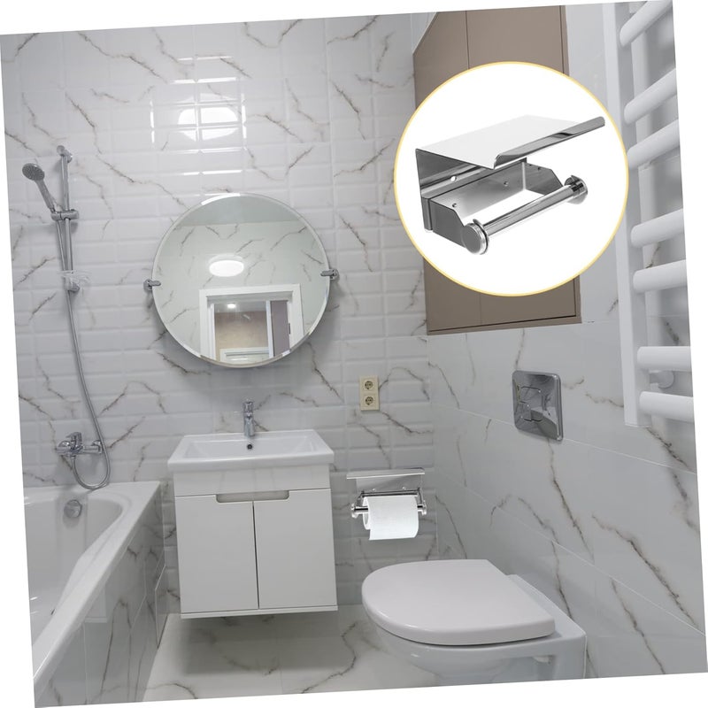 Stainless Steel Toilet Paper Holder with Shelf and Rustproof Bathroom Storage Rack for Toilet Paper and Items Easy Installation Modern Design for Bathroom - Image 5