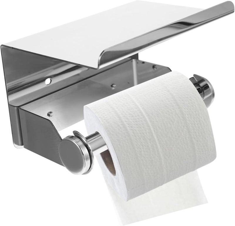 Stainless Steel Toilet Paper Holder with Shelf and Rustproof Bathroom Storage Rack for Toilet Paper and Items Easy Installation Modern Design for Bathroom - Image 1