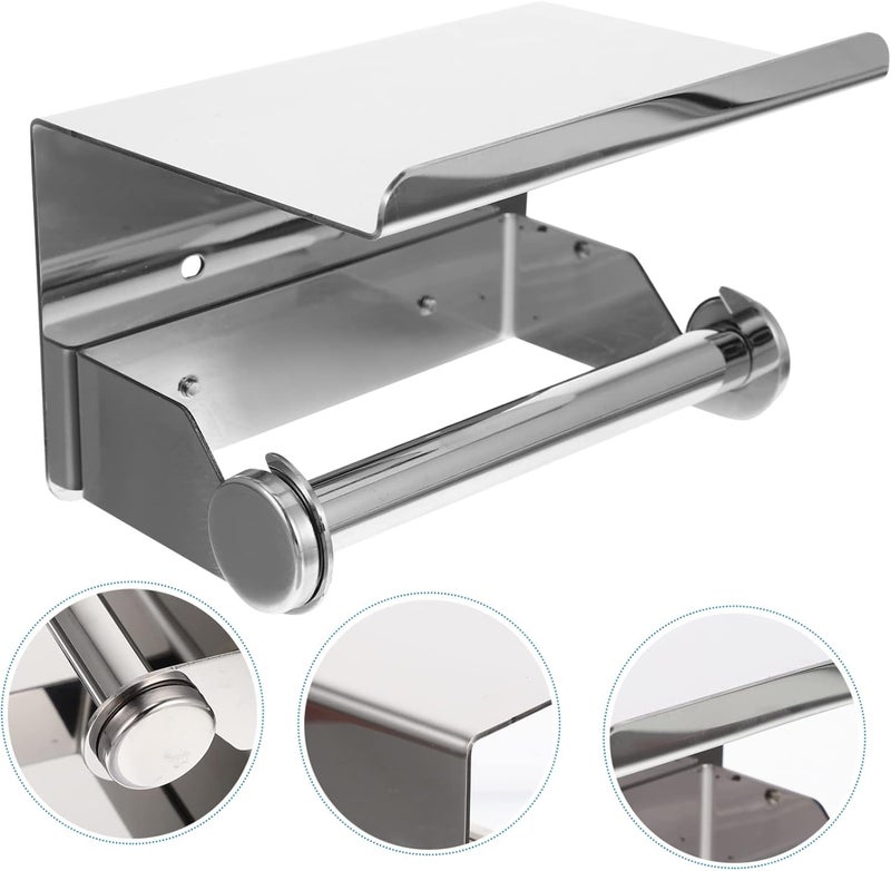 Stainless Steel Toilet Paper Holder with Shelf and Rustproof Bathroom Storage Rack for Toilet Paper and Items Easy Installation Modern Design for Bathroom - Image 3