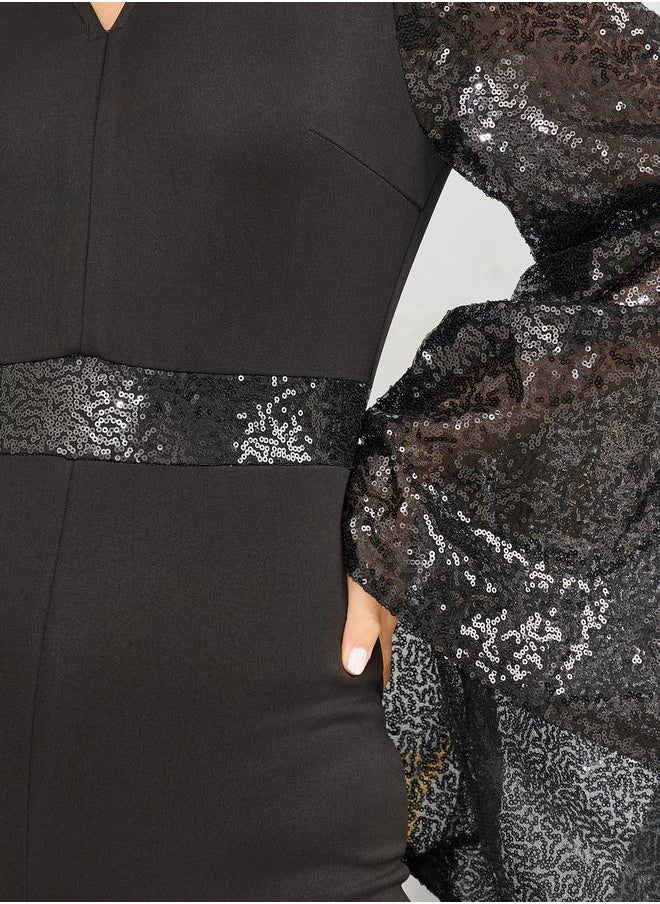 Styli Sequin Detail Bell Sleeves Straight Leg Jumpsuit  - Image 3