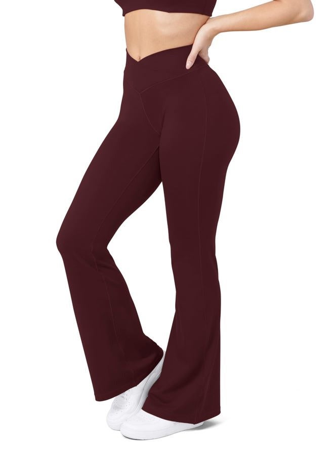 HEGALY Women's Flare Yoga Pants - Crossover Flare Leggings High Waisted Tummy Control Workout Casual Bootcut Pants, Wine Red, L - Image 3