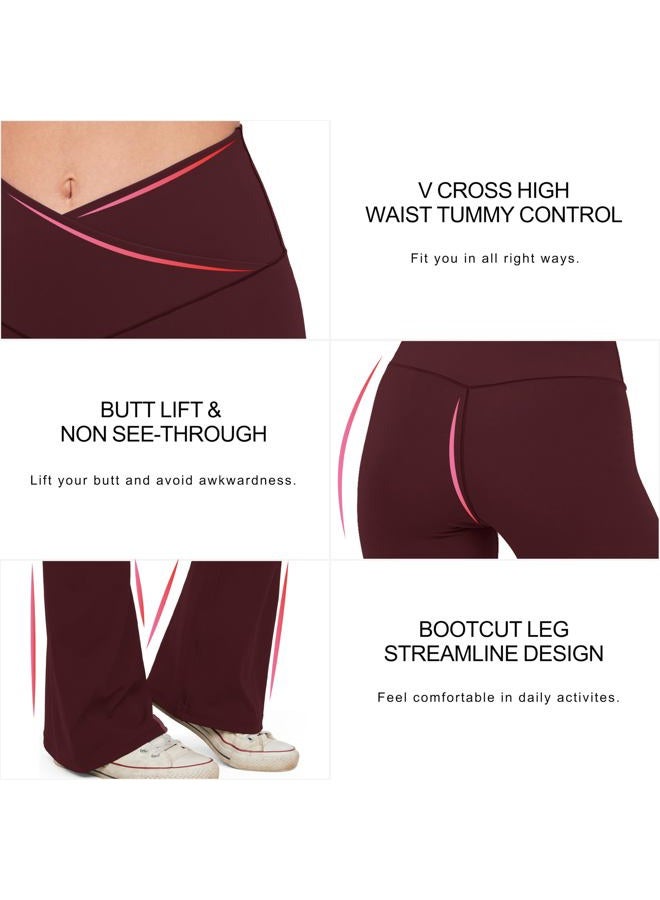 HEGALY Women's Flare Yoga Pants - Crossover Flare Leggings High Waisted Tummy Control Workout Casual Bootcut Pants, Wine Red, L - Image 5