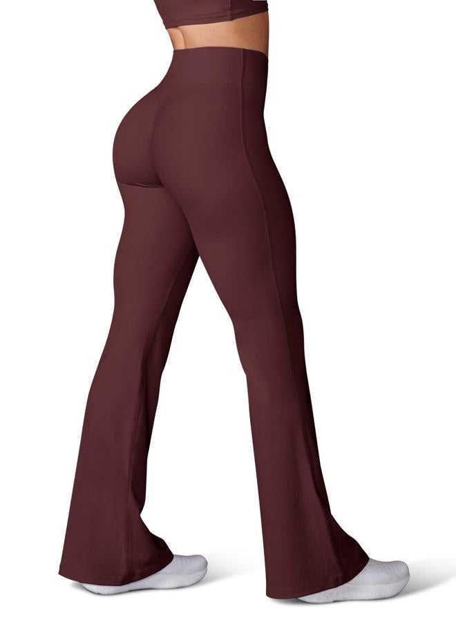 HEGALY Women's Flare Yoga Pants - Crossover Flare Leggings High Waisted Tummy Control Workout Casual Bootcut Pants, Wine Red, L - Image 1
