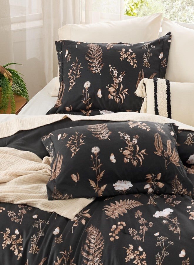Bedsure Comforter Set Twin Size - Cute Floral Comforter, Black Bedding Comforter Sets, 1 Soft Reversible Botanical Flowers Comforter and 1 Pillow Sham - Image 3