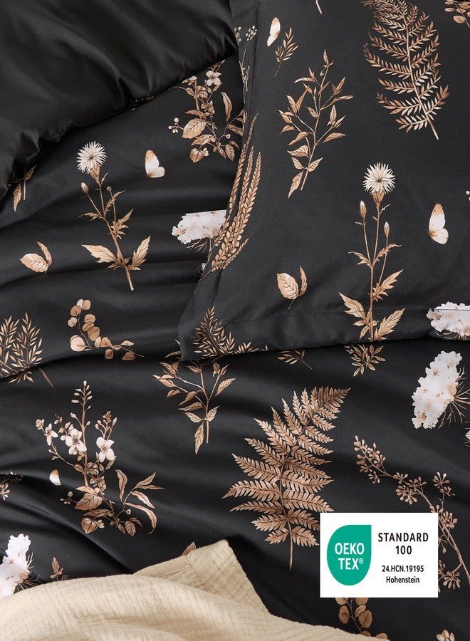 Bedsure Comforter Set Twin Size - Cute Floral Comforter, Black Bedding Comforter Sets, 1 Soft Reversible Botanical Flowers Comforter and 1 Pillow Sham - Image 5