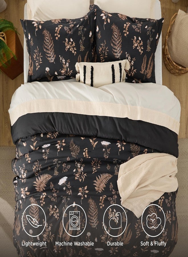 Bedsure Comforter Set Twin Size - Cute Floral Comforter, Black Bedding Comforter Sets, 1 Soft Reversible Botanical Flowers Comforter and 1 Pillow Sham - Image 4