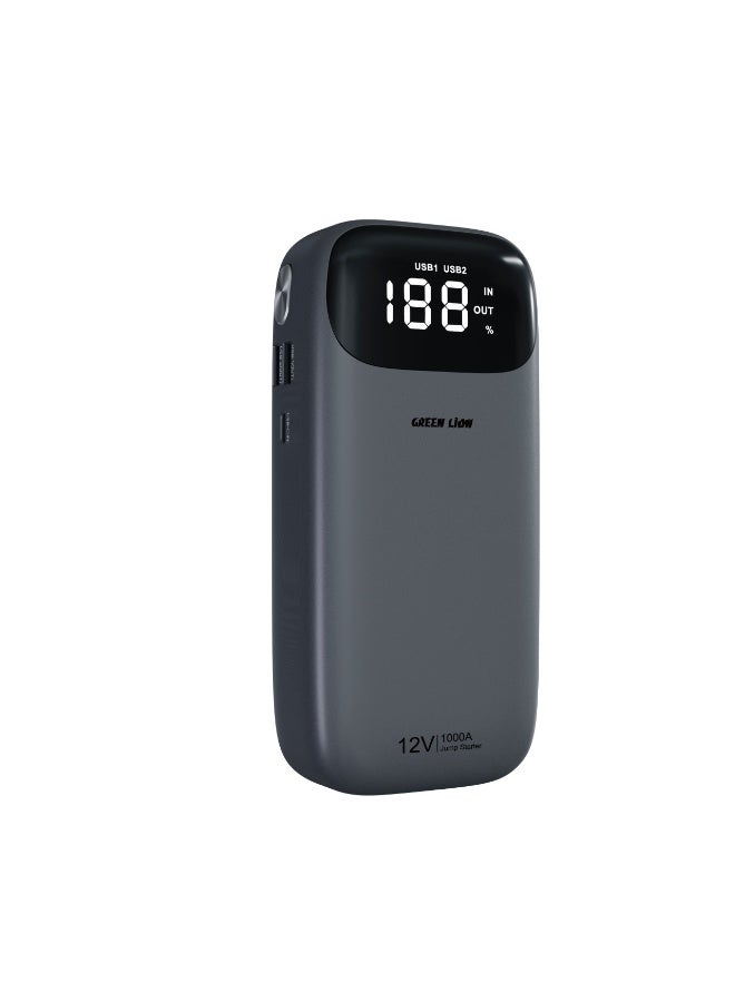 GREEN LION Flex Power Jumper 37W and Power Bank 10000mAh / Digital Display / Battery Jumpstarter for Gasoline & Diesel Cars - Grey - Image 1