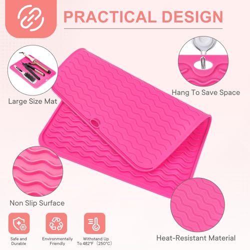 Suafrnut Oversize Silicone Heat Resistant Mat, Portable Travel Mat Cover for Curling Irons, Flat Irons, Hair Straightener and Hot Hair Styling Tools(14.2" x 11") - Image 4
