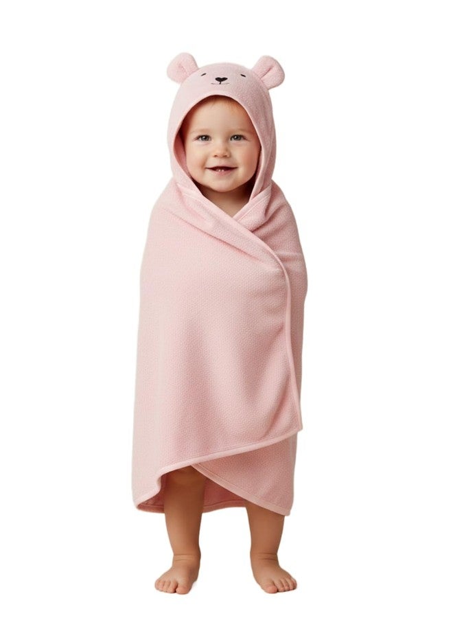 CREEVA Cuddle Baby/Kids Hooded Bath Towel in Baby Peach – Soft Bamboo Cotton with Cute Cartoon Face & 3D Ears 100% Bamboo Cotton, Super Absorbent Bath Wrap for Newborns & Toddlers | (0-5 Years) - Image 1