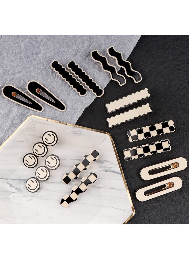 MagicSky - Agicsky Simple No Bend Hair Clips, Black White Checker Barrettes, No Crease Wave Geometric Duckbill Pins, Korean Styling Minimalist Hairpin Hair Accessories, Gifts For Women Girls - Image 1