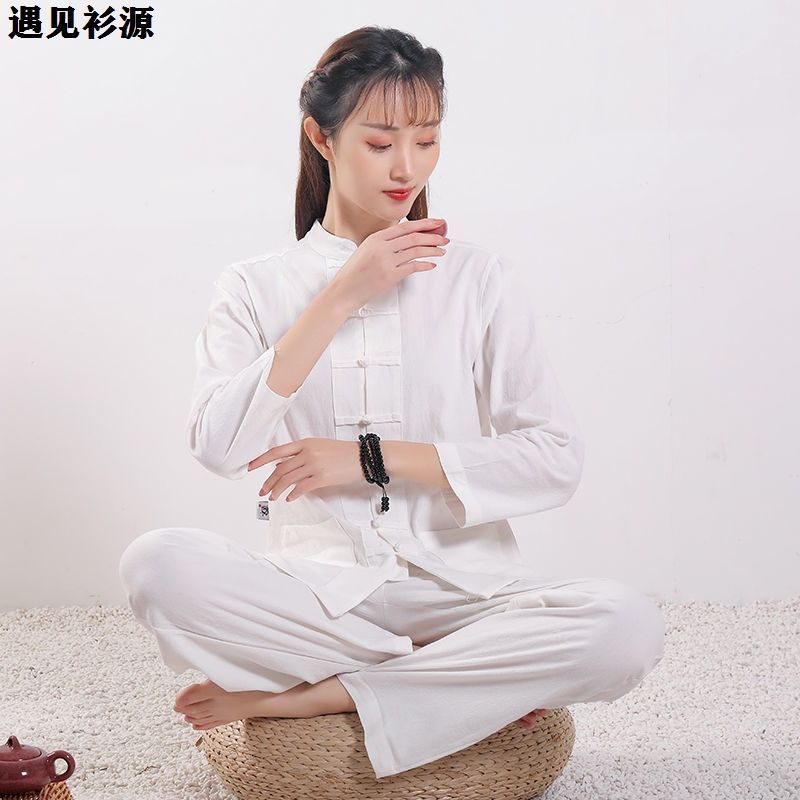 Generic Zen Meditation Tai Chi Suit Set White women's suit [clearance price] 1 discount 