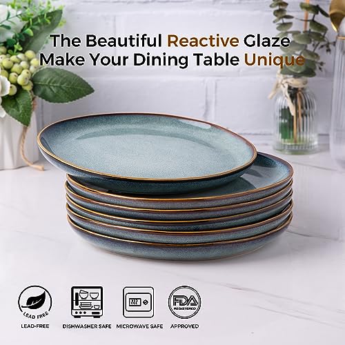 AmorArc Ceramic Dinner Plates Set of 6, 10.5 Inch Handmade Reactive Glaze Stoneware Plates, Rustic Shape Dinnerware Dish Set for Kitchen, Microwave & Dishwasher Safe, Scratch Resistant - Image 2