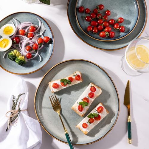 AmorArc Ceramic Dinner Plates Set of 6, 10.5 Inch Handmade Reactive Glaze Stoneware Plates, Rustic Shape Dinnerware Dish Set for Kitchen, Microwave & Dishwasher Safe, Scratch Resistant - Image 4