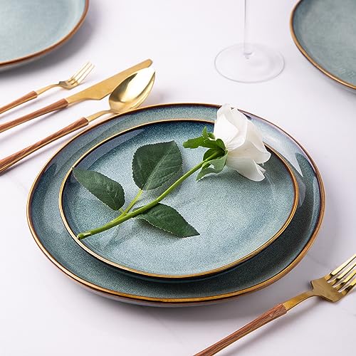 AmorArc Ceramic Dinner Plates Set of 6, 10.5 Inch Handmade Reactive Glaze Stoneware Plates, Rustic Shape Dinnerware Dish Set for Kitchen, Microwave & Dishwasher Safe, Scratch Resistant - Image 5