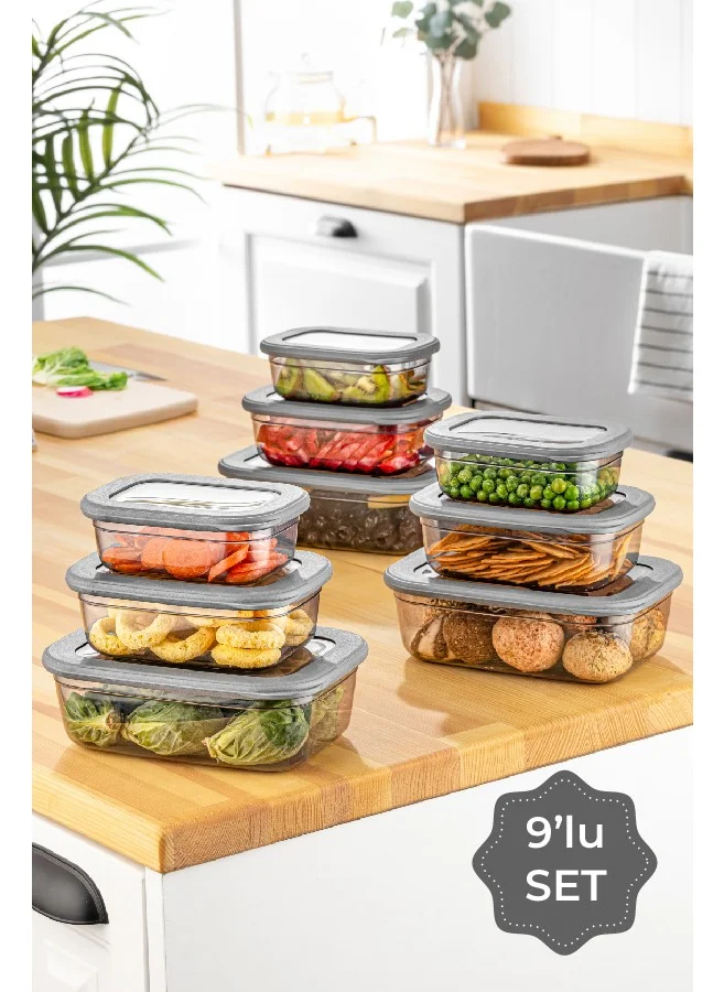 Vienev 9-Piece Poly Lid Rectangular Shallow Storage Container Set Anthracite 3X(400, 670, 1200 Ml)