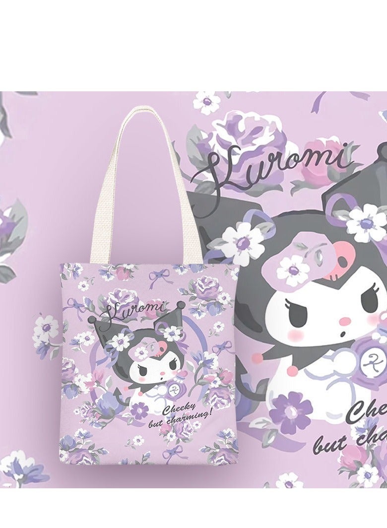 Cartoon Sanrio Kuromi pattern canvas tote bag