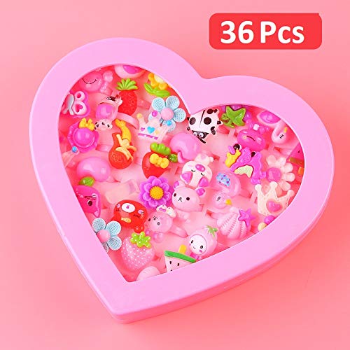 SillyMe Kids Girls Cartoon Pretend Play Toy Fancy 36 Finger Rings for Birthday Gifts Comes in Pink Heart Shape Box .Suitable for Age 2-10 yrs - Image 4