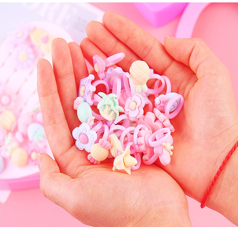 SillyMe Kids Girls Cartoon Pretend Play Toy Fancy 36 Finger Rings for Birthday Gifts Comes in Pink Heart Shape Box .Suitable for Age 2-10 yrs - Image 2