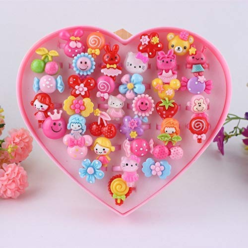 SillyMe Kids Girls Cartoon Pretend Play Toy Fancy 36 Finger Rings for Birthday Gifts Comes in Pink Heart Shape Box .Suitable for Age 2-10 yrs - Image 3