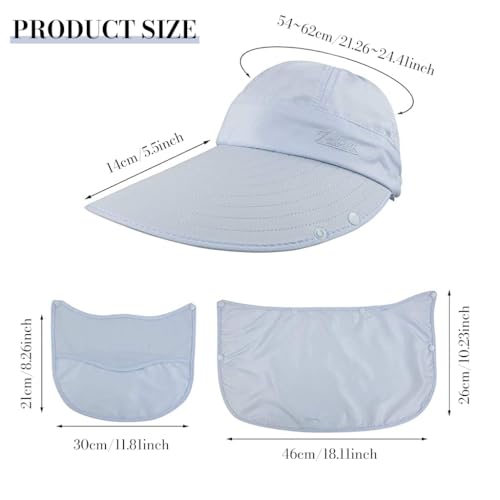 GUSTAVE® Unisex Summer Hats for Women with Detachable Flaps, Sun Protection Cap for Summer, UV Protective Hat for Gardening, Beach, Boating, Fishing (1_Blue_Free Size) - Image 3