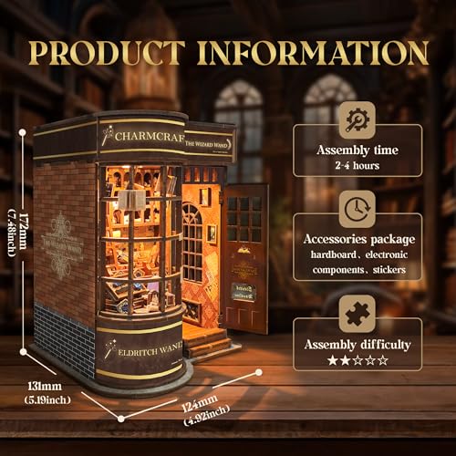 STRUCWOOD DIY Book Nook Kit with Magic Wand 3D Wooden Puzzle DIY Dollhouse Miniature Booknook Kit Creative Bookend Bookshelf Decor for Adults Teens Magic Wand ShopSQ51 - Image 5