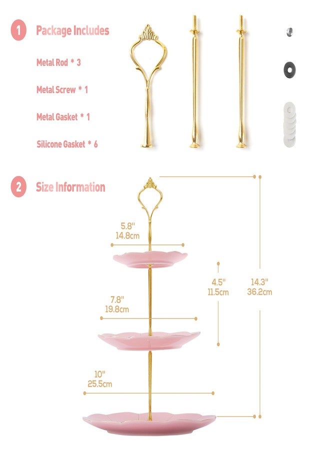 DUJUST Luxury Porcelain 3-Tier Cupcake Stand Tower, British Style Serving Tray with Golden Trim, Food Grade Dessert Display Stand, Beautiful Gift for Tea Party & Home Décor - Pink - Image 5