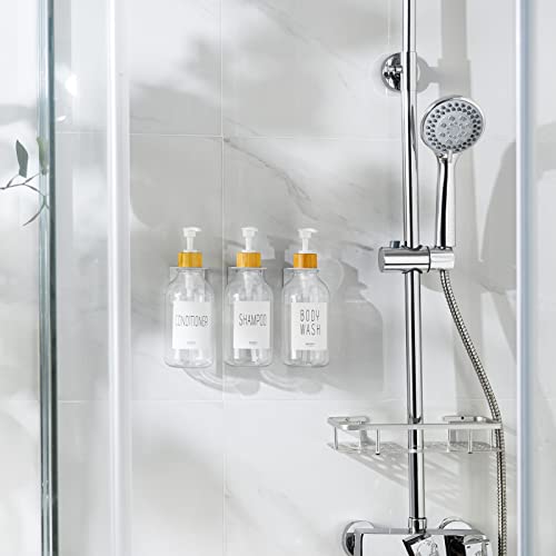 VITVITI Shampoo and Conditioner Dispenser, Body Wash Shower Soap Dispenser Wall Mounted 3 Chamber, Drill Free 17oz Plastic Shower Bottles for Bathroom, Clear 3 Sets - Image 3