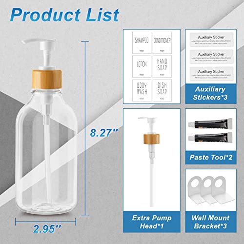 VITVITI Shampoo and Conditioner Dispenser, Body Wash Shower Soap Dispenser Wall Mounted 3 Chamber, Drill Free 17oz Plastic Shower Bottles for Bathroom, Clear 3 Sets - Image 2