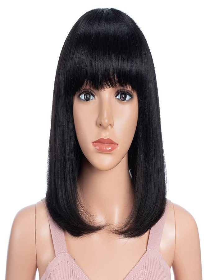 Joedir Short Wig Straight Black Bob Wig with bangs 100% Human Hair Wig for Women 12 inch Short Bob Wig Natural Looking for Daily Use(Black Color) - Image 1