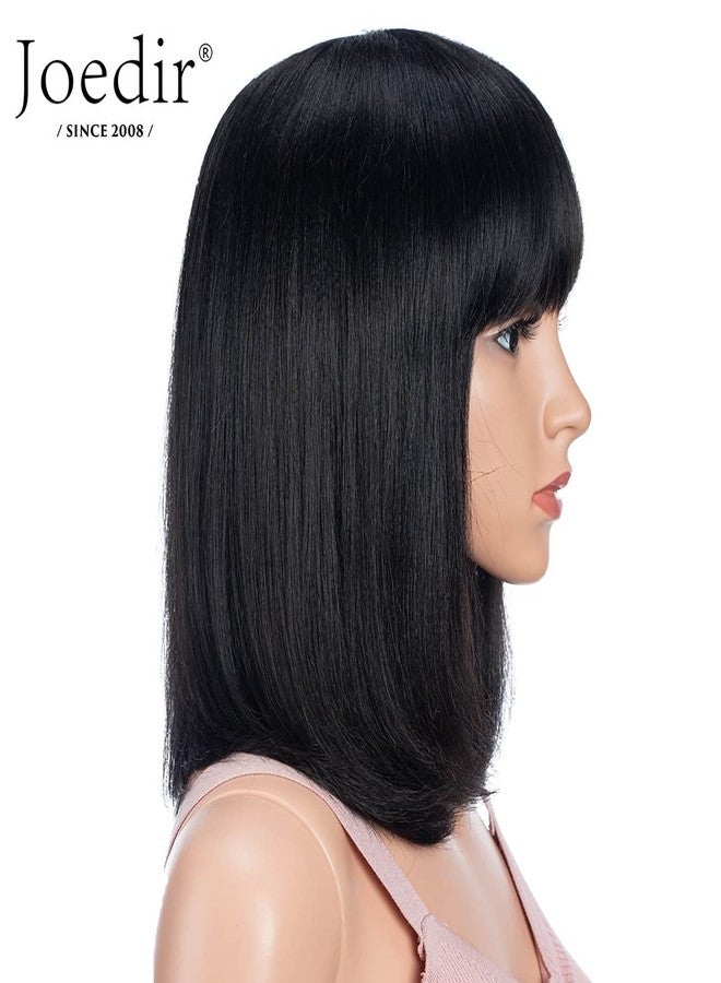 Joedir Short Wig Straight Black Bob Wig with bangs 100% Human Hair Wig for Women 12 inch Short Bob Wig Natural Looking for Daily Use(Black Color) - Image 2