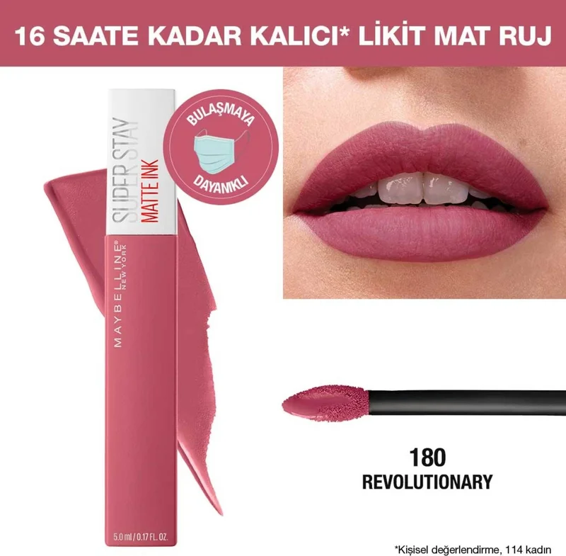 MAYBELLINE NEW YORK Super Stay Matte Ink Liquid Matte Lipstick - 180 Revolutionary - Pink