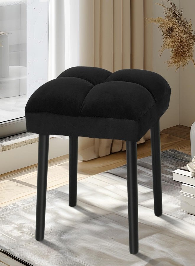 HOUCHICS Black Ottoman Stool, Square Makeup Stool with Wooden Legs, Small Ottoman Stools Chair for Vanity, Modern Padded Sofa Seat Foot Rest Stools(Black) - Image 1