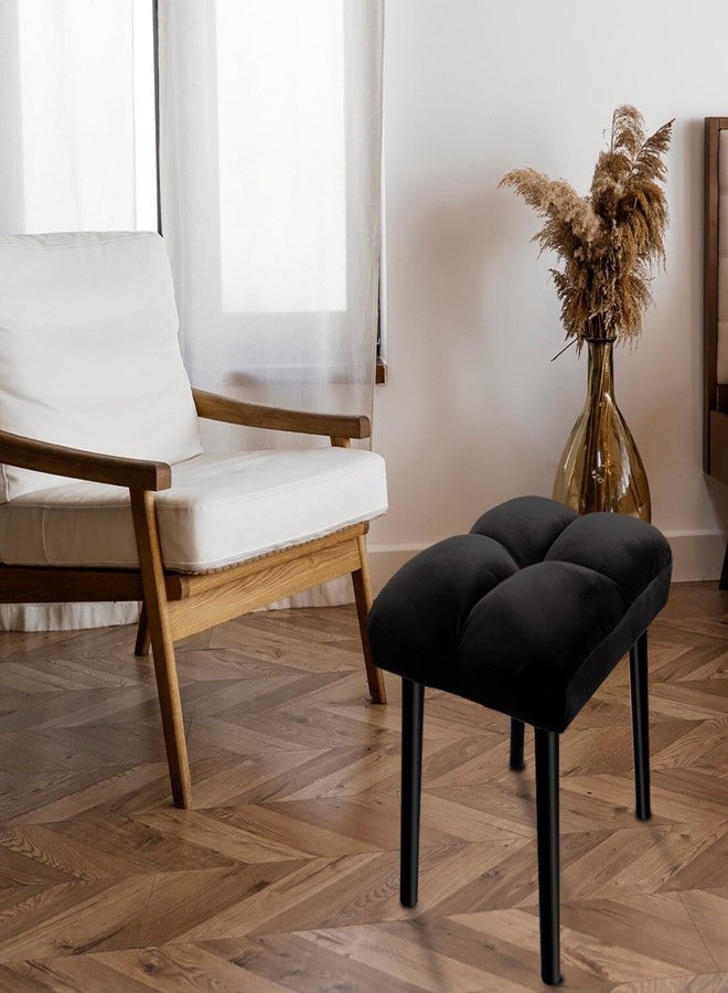 HOUCHICS Black Ottoman Stool, Square Makeup Stool with Wooden Legs, Small Ottoman Stools Chair for Vanity, Modern Padded Sofa Seat Foot Rest Stools(Black) - Image 4