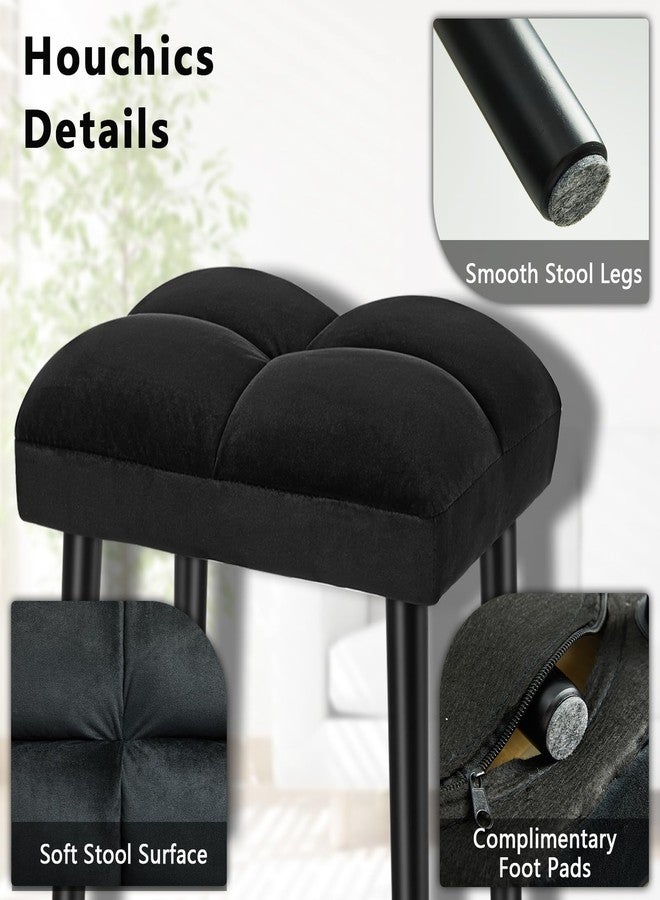 HOUCHICS Black Ottoman Stool, Square Makeup Stool with Wooden Legs, Small Ottoman Stools Chair for Vanity, Modern Padded Sofa Seat Foot Rest Stools(Black) - Image 5