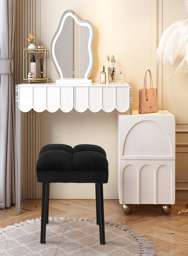 HOUCHICS Black Ottoman Stool, Square Makeup Stool with Wooden Legs, Small Ottoman Stools Chair for Vanity, Modern Padded Sofa Seat Foot Rest Stools(Black) - Image 2