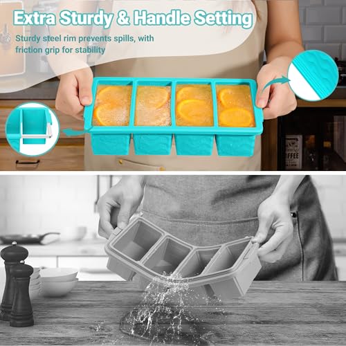 Doasuwish Silicone Freezer Tray for Soup with Lid – 1-Cup Soup Container Cube Style Ice Cube Trays for Freezer, Meal Prep & Food Storage, Freeze 250mL/125mL Portions 4Pcs (4Color) - Image 4