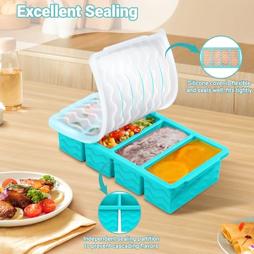 Doasuwish Silicone Freezer Tray for Soup with Lid – 1-Cup Soup Container Cube Style Ice Cube Trays for Freezer, Meal Prep & Food Storage, Freeze 250mL/125mL Portions 4Pcs (4Color) - Image 5
