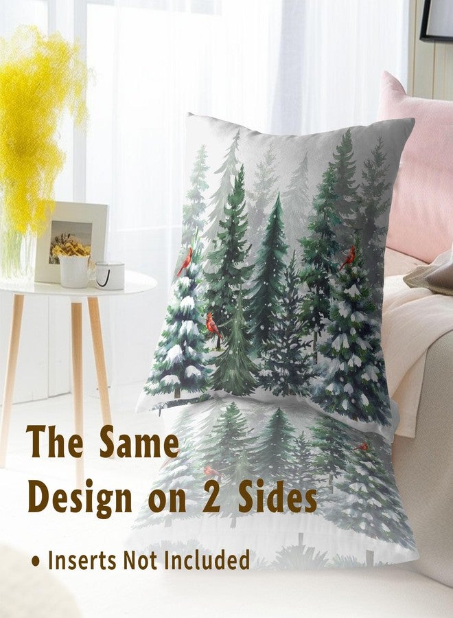 Sweetshow Winter Watercolor Snowflake Throw Pillow Covers 18X18 Inches Set of 2 Green Pine Tree Forest Red Bird Pillowcase Soft Cotton Square Cushion Covers for Home Sofa Bedroom Decoration - Image 5