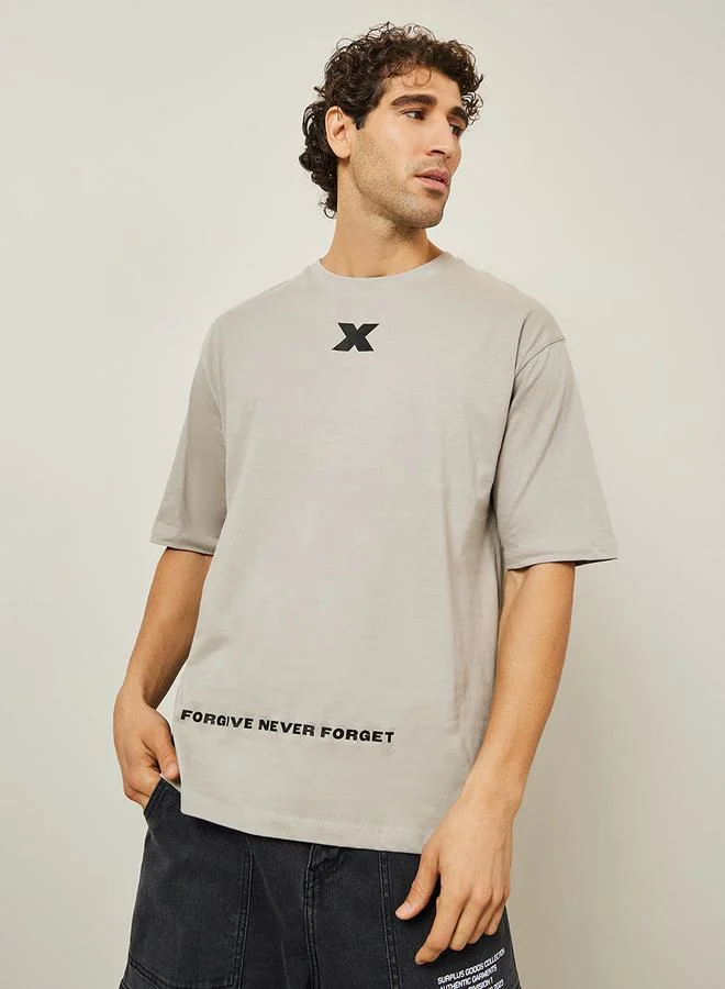 Styli Minimal Graphic Print Oversized Pure Cotton T-Shirt