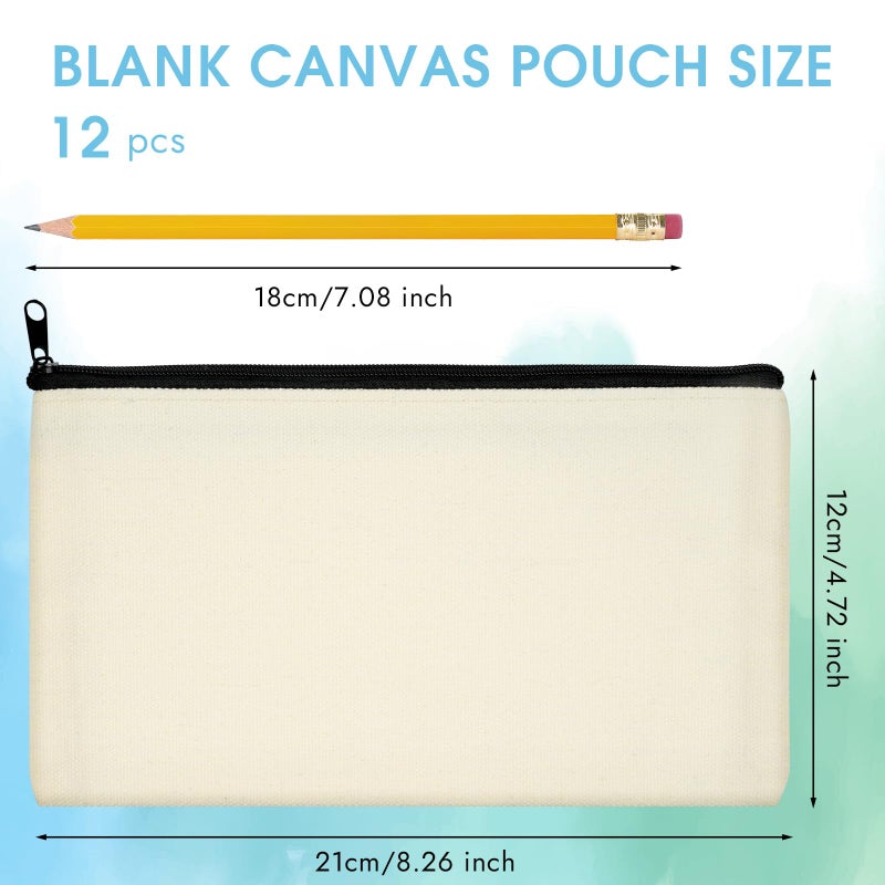PEASUG Canvas Pencil Pouch, 12 Pack Blank Canvas Zipper Pouch Makeup Bag Bulk, Canva Pouch Cosmetic Bags with Zipper Sublimation Pencil Case Blanks for DIY Craft, Travel, Organized - Image 2