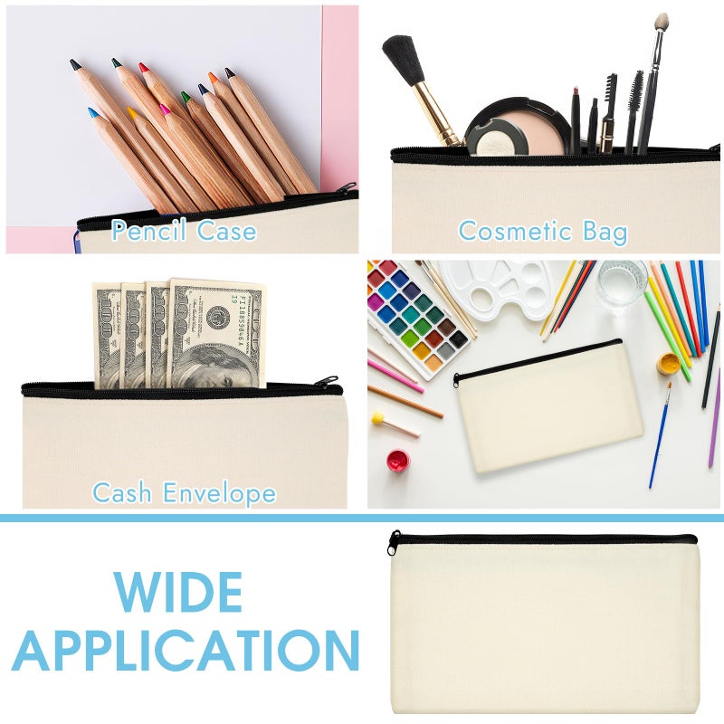 PEASUG Canvas Pencil Pouch, 12 Pack Blank Canvas Zipper Pouch Makeup Bag Bulk, Canva Pouch Cosmetic Bags with Zipper Sublimation Pencil Case Blanks for DIY Craft, Travel, Organized - Image 5