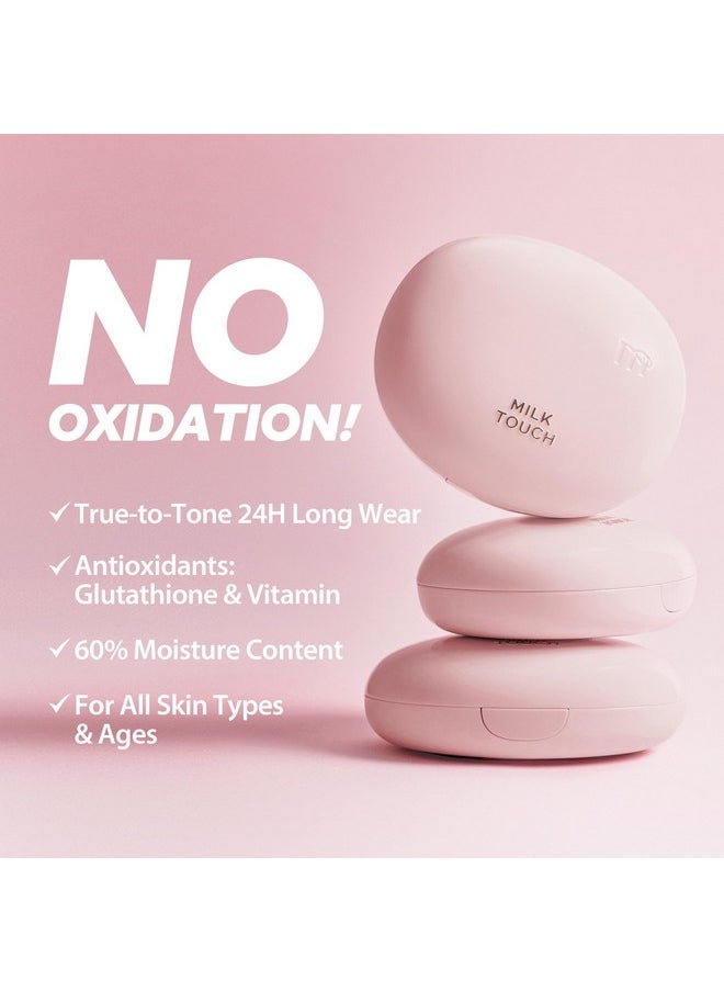 MILKTOUCH - Milky Glow Cushion Foundation For Real Glass Skin - No Oxidation, Radiant Finish, Long-Lasting, Non-Creasing - Glutathione & Vitamin Complex Hydrating Skincare Benefits (19W Warm Ivory) - Image 1