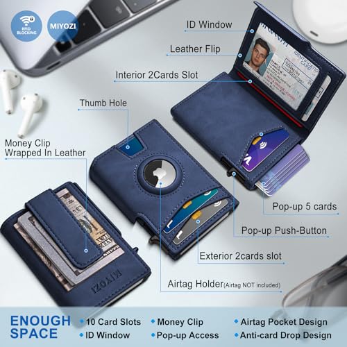 miyozi Airtag Wallet for Menwith Money Clip 10 Cards Metal Case Smart Slim Pop Up Credit Card Holder Flip with Magnetic Closure RFID Blocking wallet with Gift Box - Image 3