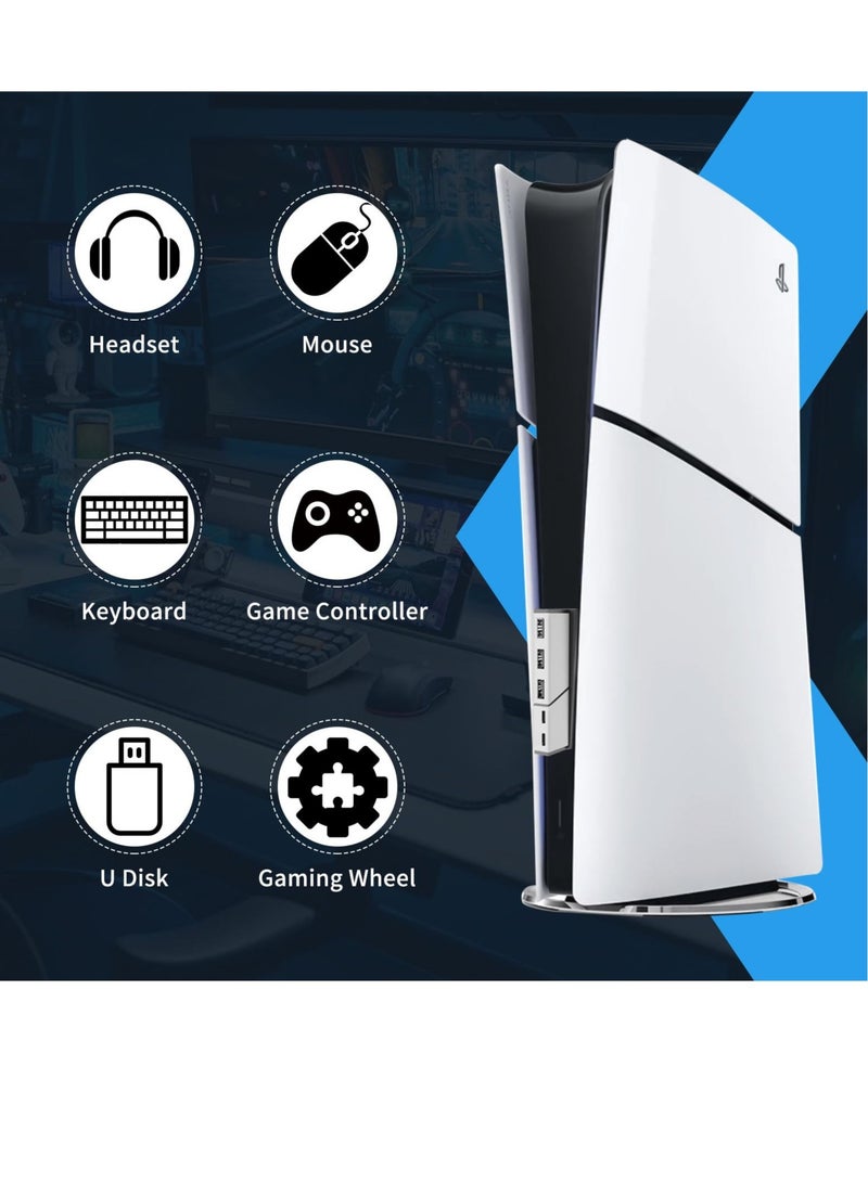 Excefore محور USB بـ 5 منافذ مخصص لجهاز PS5 سليم (قرص ورقمي) ، محول موسع USB عالي السرعة لإكسسوارات PS5 سليم ، محول موسع USB عالي السرعة مع 2 نوع C + 3 USB-A 2.0 - Image 2